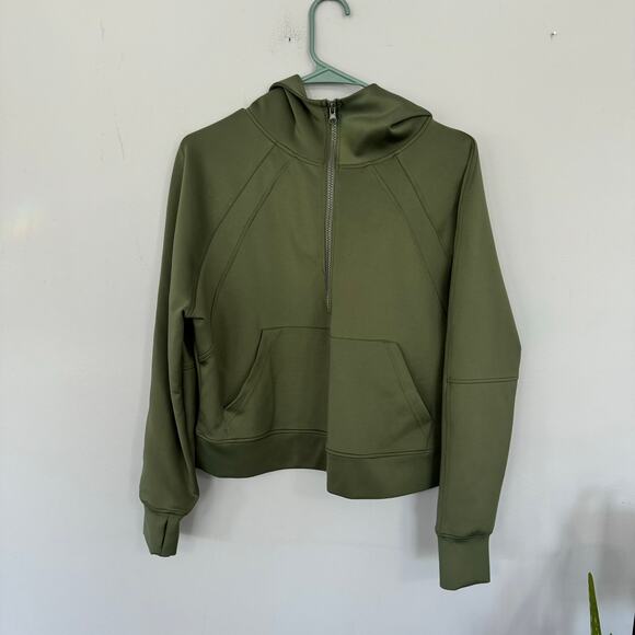 Active Domino Military Green Cropped Full Zip Jacket Size Small w/ Hood Hoodie - Picture 1 of 6
